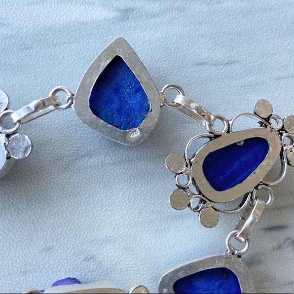 925 Sterling silver blue druzy quartz bracelet - Picture 4 of 9